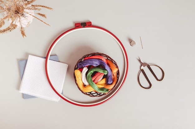 dłonie wyszywające kolorowy haft